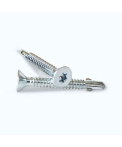 Self drilling countersunk head screws with wings and hexalobular socket
